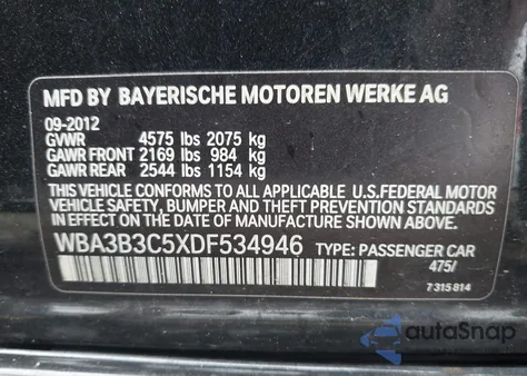 2013 BMW 328I xDrive из США, поврежденный, VIN WBA3B3C5XDF534946